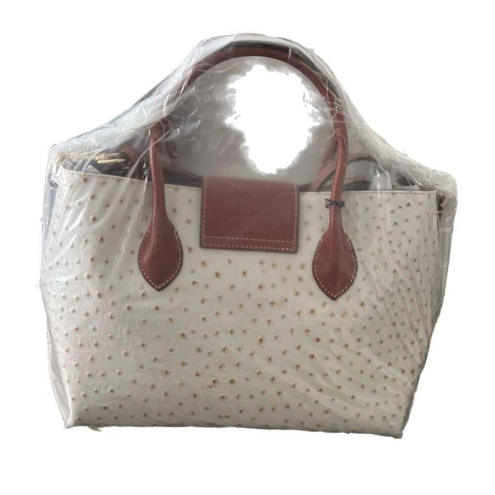 Dooney & Bourke Ostrich Embossed Leather Handle Tote 30 Bone - Picture 3 of 3